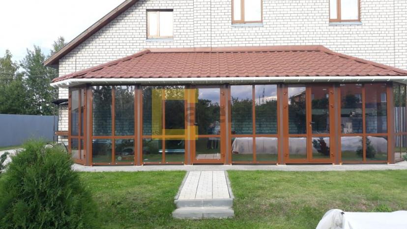 коричневые алюминиевые окна для террасы